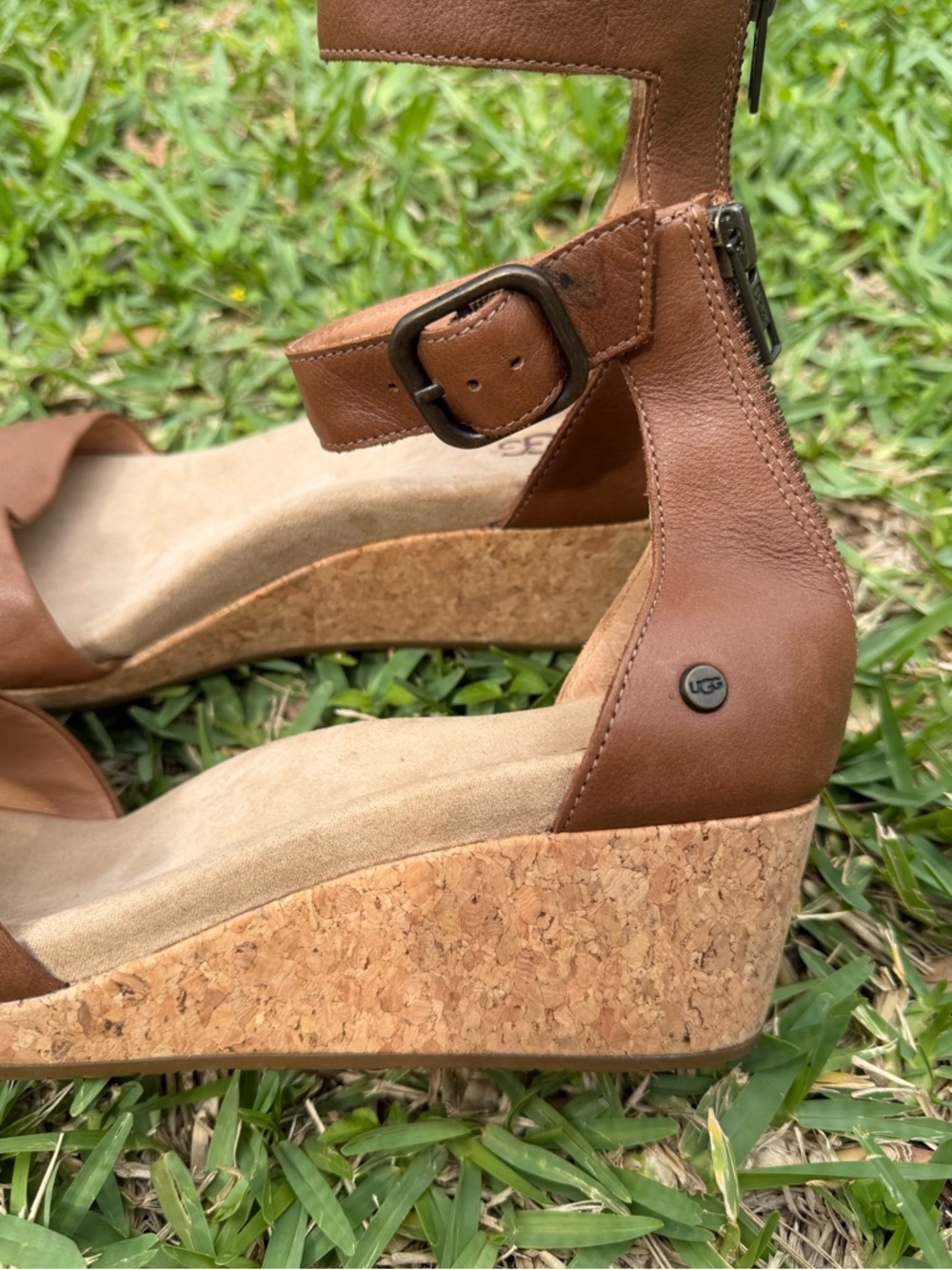 UGG Zoe Women's Brown Cork Wedge Sandals with Ankle Strap - Picture 4 of 11